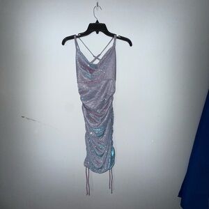 A. Byer Blue Ruched Spaghetti Strap Mini Dress